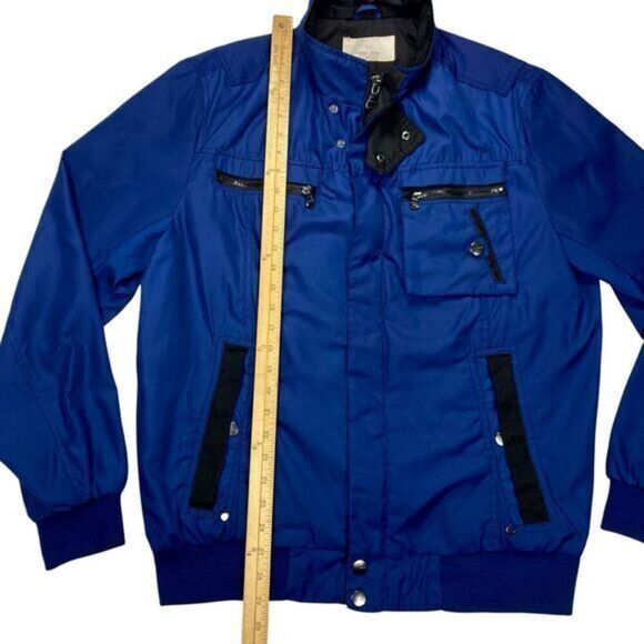 Zara Man Utility Jacket Men XL Blue Black Zip Button Sport Classic Bomber Jacket - Picture 13 of 16